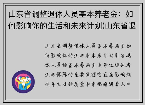 山东省调整退休人员基本养老金：如何影响你的生活和未来计划(山东省退休人员养老金调整方案出炉)