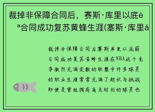 裁掉非保障合同后，赛斯·库里以底薪合同成功复苏黄蜂生涯(塞斯·库里得分)